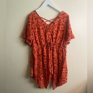 Torrid Orange Floral Babydoll Challis Sharkbite Flutter Sleeve Fairycore Top